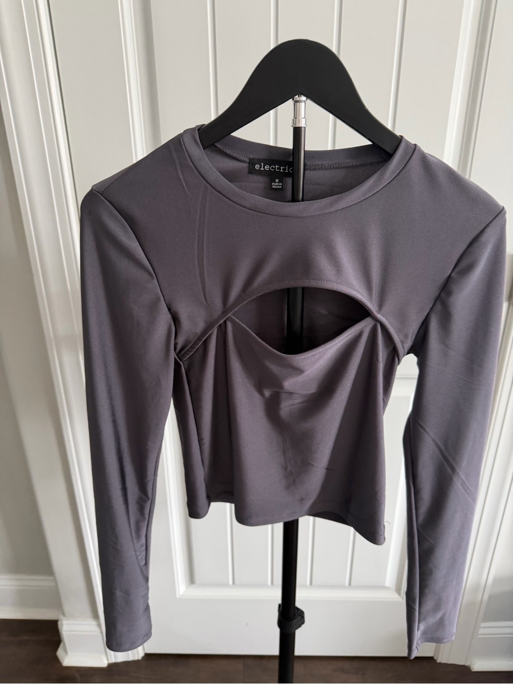 Electrica  charcoal gray long sleeve top with front keyhole